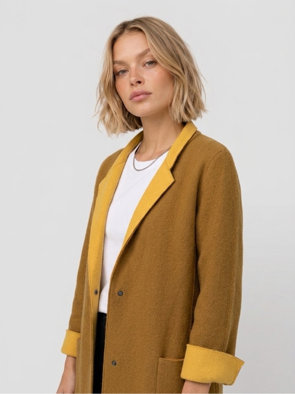 MARC CAIN 100% Virgin Wool Dark Gold Jacket Size Medium NEW